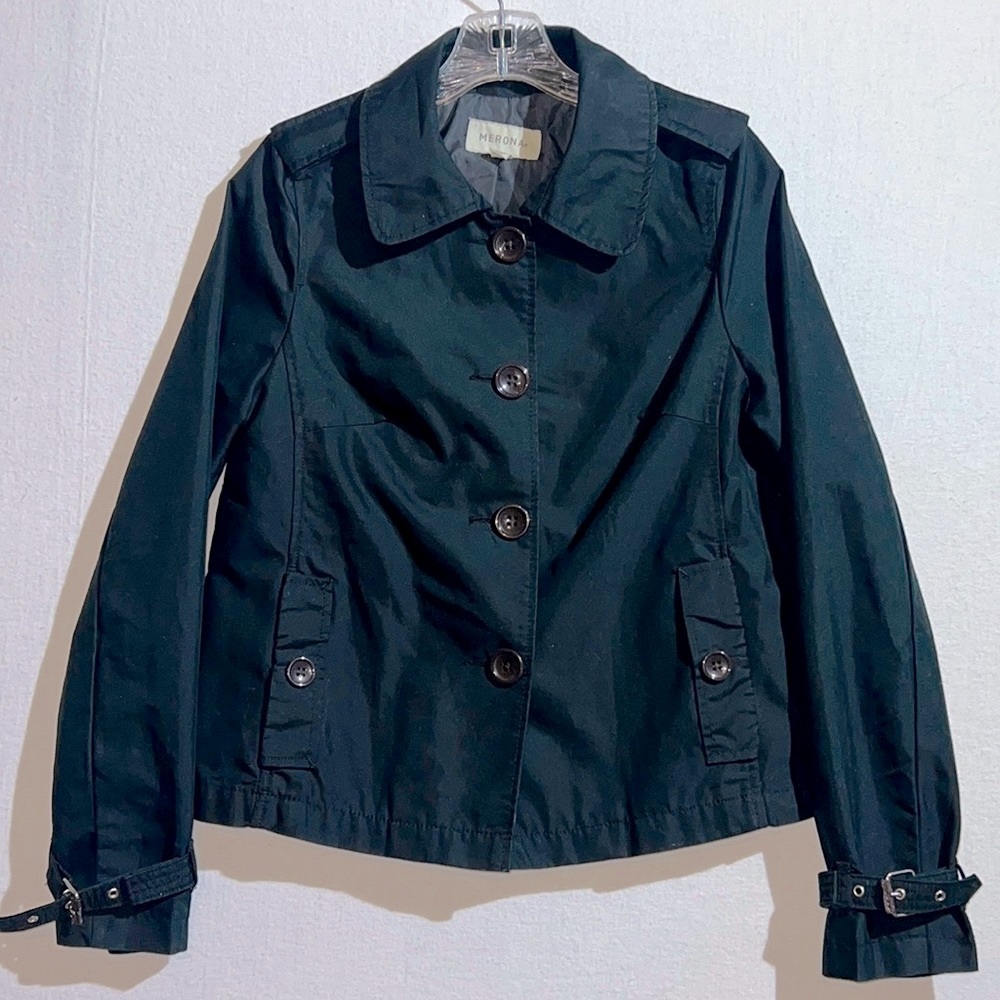Short Trench Women’s Small Black Pea Coat Waist Length Trench Coat Jacket